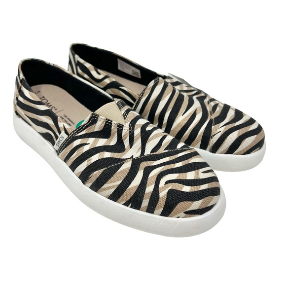 NWT Toms Alpargata Natural Liger Print Slip On Flats Women’s 7.5 Tan Black Ortho - Picture 1 of 9